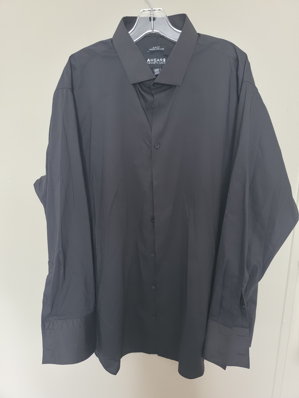 Kenneth Cole Men's Black Solid Stretch Easy Care Slim Dress Shirt 2XL 18.5 34/35